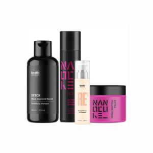 Keratin Nanocure® Detox 3D Extra Volume Set (Detox Black Diamond Secret Revitalising Shampoo 250ml, Volume Conditioner 500ml, Volume Mask 250ml, RE12 Hair Treatment 100ml)